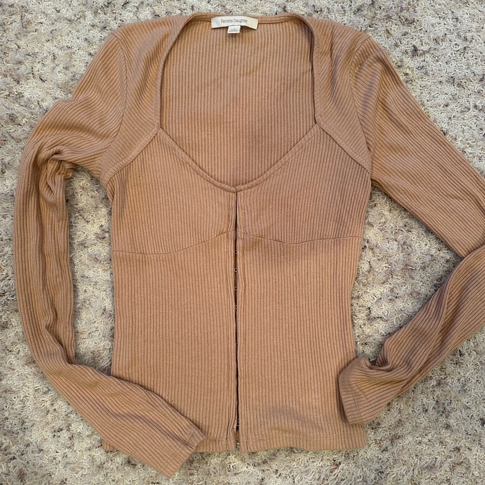 Favorite Daughter corset-like pringed long sleeve top.